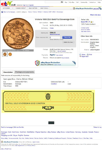 insync100 1898 Victoria Old HeadI  Gold Sovereign eBay Auction Listing